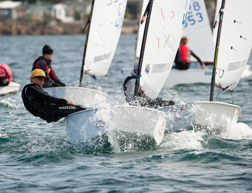 Young sailors from three countries battling Wellington’s famous winds in Day 2 of the Toyota NZ Optimist National Championships. © Chris Coad Photography http://www.chriscoad.co.nz/